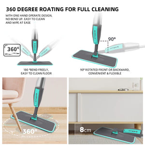 Mop com Spray e Vassoura Rotativa de 360° para Limpeza de Pisos